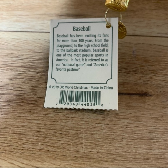 New! Old World Christmas Baseball Tree Ornament Glass White Red - Picture 6 of 7